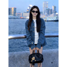 老钱风肌理感牛仔短款小香风外套2026早秋新款蓝色立领夹克上衣女