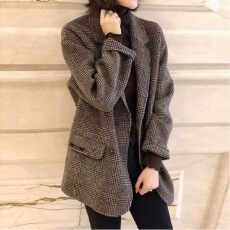 批发2026秋冬新款双面羊绒大衣女小个子英伦格子西装薄羊毛呢休闲外套