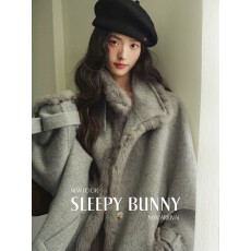 批发SLEEPYBUNNY 桑蚕丝羊毛双面呢斗篷大衣女冬立领短款灰色毛呢外套