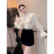 批发春季新款法式宫廷风重工镶钻荷叶领<b class='q'>雪纺</b>长袖衬衫+半身<b class='q'>裤</b>裙套装女