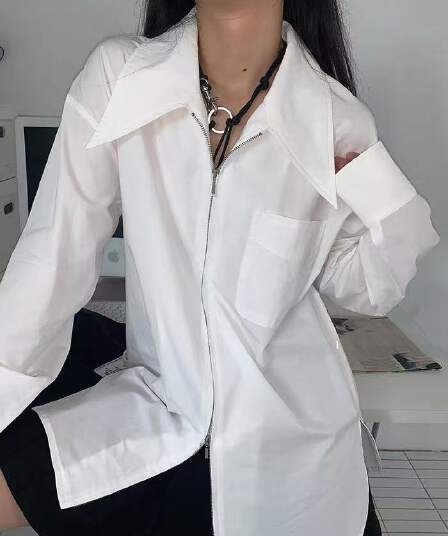 레드 맨 파빌리온 지퍼 여성 셔츠 봄 2026 새로운 디자인 센스 작은 대중 고급 센스 긴팔 화이트 인사이드 가져 가라. 셔츠