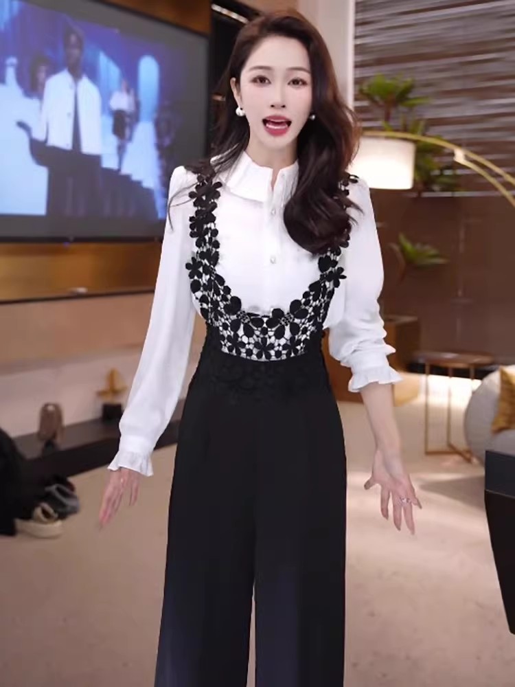 봄 새로운 린 쉬우 눈 새싹 객실 속삭임 봄 새로운 디자이너 섹션 레이스 레이스 디자인 멜빵 바지