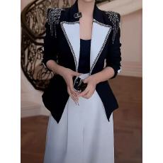 批发轻奢重工西装外套女<b class='q'>秋</b>季新款时尚气质高级设计感黑白拼接休闲西服