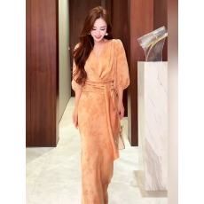 批发董姐高端定制女装鱼尾<b class='q'>长裙</b>子灯笼袖系带醋酸提花早春漂亮<b class='q'>连衣</b>裙