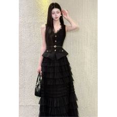 批发【雾境 】新款时尚拼接高腰显瘦蓬蓬半身裙马甲<b class='q'>套装</b>法式气质轻奢