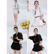 批发【白纱梦境】2026夏季新款气质名媛蕾丝轻奢穿搭上衣+短裤套装女