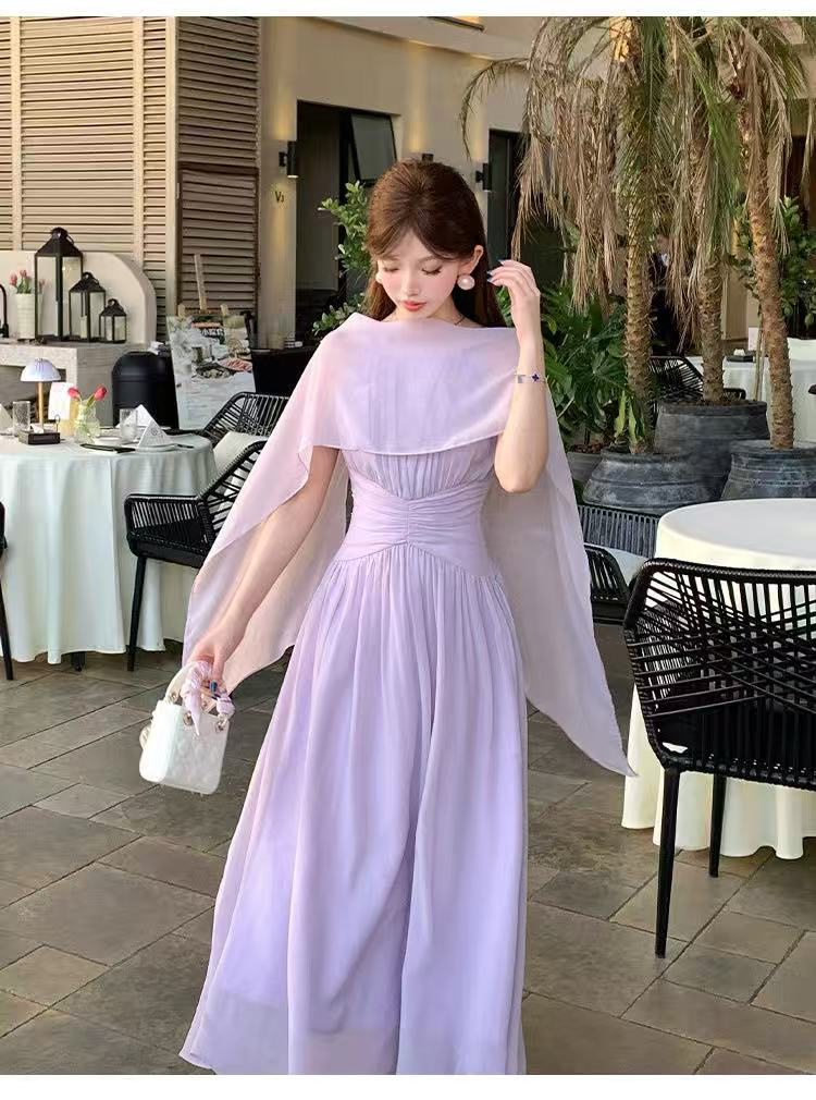 얼음 얼음 오는 달 케이지 보라색 실 작은 대중 부드러운 빛 요리 한 바람 허리 수축 한 마디 드레스 우아함 숄 롱 스커트