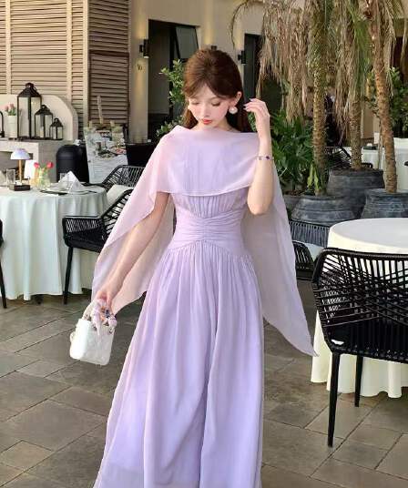 얼음 얼음 오는 달 케이지 보라색 실 작은 대중 부드러운 빛 요리 한 바람 허리 수축 한 마디 드레스 우아함 숄 롱 스커트