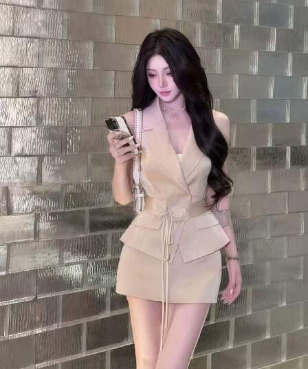 작은 Connaught 나는 몸매 가꾸기 베스트 슬림해 보이는 오프숄더 맨위 외국 가스 타이트 스커트 순수한 욕망 바람 미니 스커트 투피스 슈트 여성