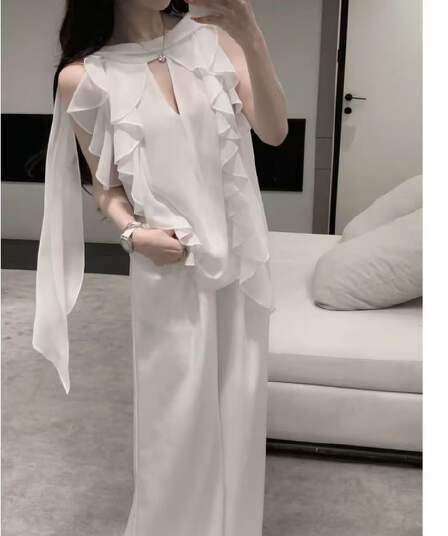 수정 에디션 휴가 si 서비스 환원하다 좋은 요정 가스 펄럭 이는 시스루 섹시함 다중 레이어 프릴 민소매 맨위
