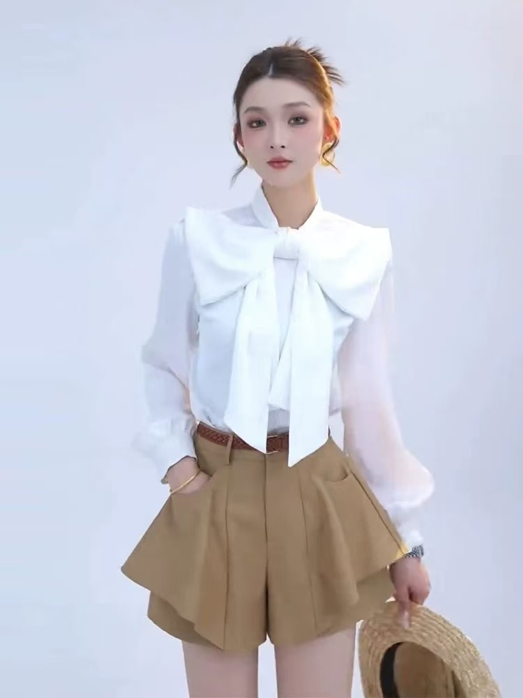 BY32326# MD依诺蝴蝶少女秋季款时尚设计感蝴蝶结休闲宽松长袖上衣 服裝批發女裝批發服飾貨源