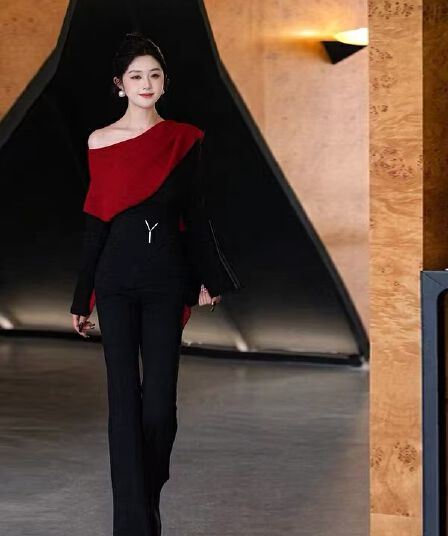 현대 분위기 2026 착용 가져 가라. 하이웨이스트 패션 출퇴근 품격 디자인 센스 바지 다용도 맨위 투피스 세트