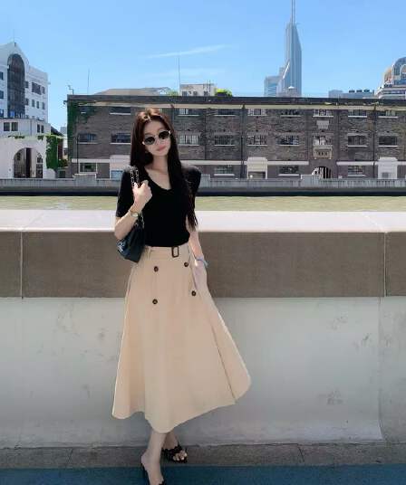 예약하기 어둡고 조용한 상하이 여자 일러스트레이션 영국식 바람 반신 스커트 여성 여름 캐주얼 미니멀리즘 반 스커트