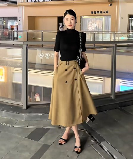예약하기 어둡고 조용한 상하이 여자 일러스트레이션 영국식 바람 반신 스커트 여성 여름 캐주얼 미니멀리즘 반 스커트