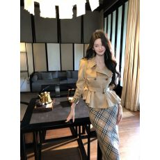 批发从一时刻【半岛】莱赛尔棉短款<b class='q'>风衣</b>外套复古格子包臀半裙通勤穿搭
