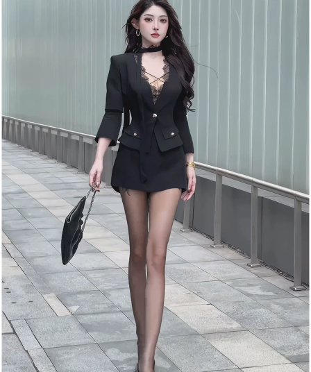 한 부서 다용도 작은 대중 디자인 센스 재킷 맨위 여성 가을 새로운 하이웨이스트 품격 반신 미니 스커트 투피스 슈트