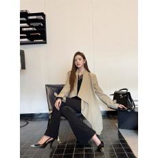 批发浅布调秋季复古卡其色荡领绑带<b class='q'>风衣</b>女中长款宽松显瘦垂感气质外套