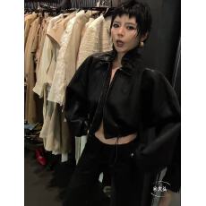 批发绿色重工金属感立领皮衣外套女春秋2026新款韩系气质甜酷减龄<b class='q'>夹克</b>