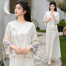 实拍2026春夏新款新中式国风新品缎面暗花手工盘扣圆领长袖女衬衣