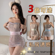 性感御姐抹胸一字肩包臀裙透视网衣可撕诱惑情趣内衣制服诱惑睡衣