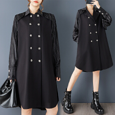 批发实拍<b class='q'>春</b>秋新款宽松时尚暗黑风设计重工拼接气质百搭西装连衣裙外套