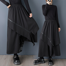 批发实拍秋季新款宽松暗黑设计感拉链不规则拼接下摆时尚显瘦百搭<b class='q'>裤</b>裙