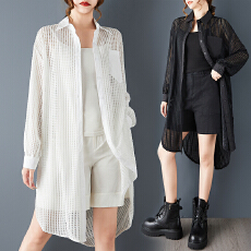 批发实拍<b class='q'>春</b>秋装新款宽松纯色简约时尚蕾丝网眼衬衫外搭显瘦百搭连衣裙