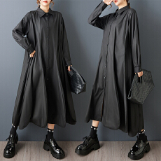 批发实拍春<b class='q'>秋</b>新款宽松暗黑设计感下摆不规则纯色异型显瘦休闲连衣裙
