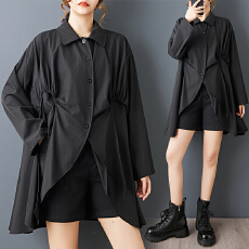 批发实拍春秋新款宽松暗黑风时尚设计感不规则衬衫个性显瘦长袖上衣