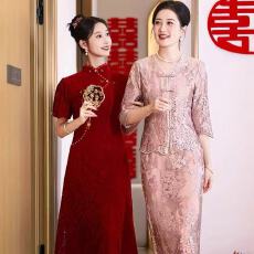 批发年轻款妈妈婚宴礼服2025新款喜婆婆婚宴装高贵改良旗袍裙平时可穿