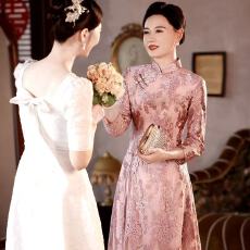 批发年轻款妈妈婚宴礼服2025新款喜婆婆婚宴装高贵改良旗袍裙平时可穿