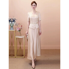 批发2026年喜妈妈婚宴时装香槟色礼服高端轻奢高级感婆婆假两件连衣裙