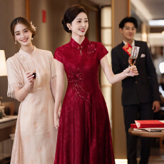 批发红色喜婆婆婚宴装2026新款高贵年轻新中式妈妈婚礼旗袍礼服小个子