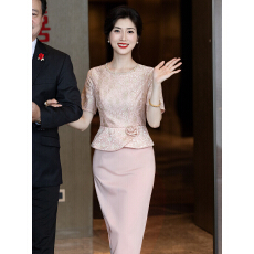 批发粉色高端喜婆婆婚宴装旗袍年轻小个子妈妈婚礼礼服高贵洋气丈母娘