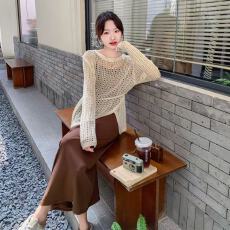 批发孕妇不规则网织镂空系带针织衫<b class='q'>哺乳</b><b class='q'>秋季</b>韩系氛围感穿搭宽松两件套