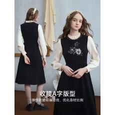 批发<b class='q'>孕妇</b><b class='q'>哺乳裙</b>秋冬连衣裙2025新款拼色假两件裙子黑色长袖针织裙