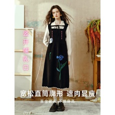 批发孕妇哺乳裙2025秋冬毛衣裙假两件长裙月夜鸢语宽松气质针织连衣裙