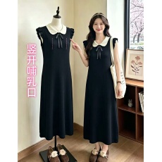 批发孕妇哺乳针织连衣裙夏季2026新款设计感娃娃领中长款<b class='q'>韩版</b>时尚