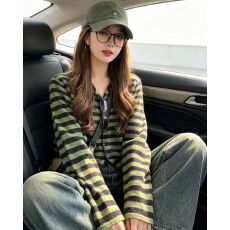 批发孕妇哺乳装复古条纹针织开衫秋季减龄百搭<b class='q'>显瘦</b>长袖毛衣<b class='q'>外套</b>上衣