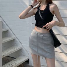 批发【内里+拉链】灰色抽绳包臀半身裙女夏季裙裤<b class='q'>百搭</b>运动半裙a字短裙