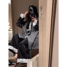 批发立体腰内包条波点爱心高腰松紧九分裤<b class='q'>女</b>秋季裤口<b class='q'>蕾丝</b>花边阔腿<b class='q'>裤</b>