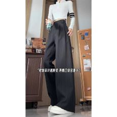 批发原版纹理面料】休闲条纹阔腿裤<b class='q'>男</b>女老钱风裤子小个子弯刀微喇<b class='q'>西裤</b>