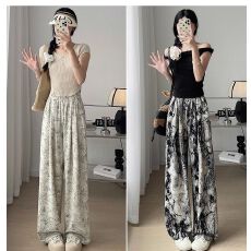 批发新中式冰丝阔腿裤女夏季高腰垂感防蚊防晒休闲<b class='q'>雪纺</b>扎染水墨国风裤