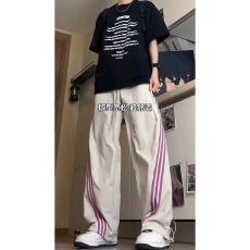批发美式工装裤女复古三条杠运动直筒裤男女潮牌秋季休闲爵士舞<b class='q'>裤子</b>