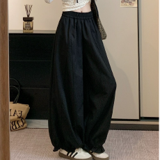 批发木耳边裤子女秋季2025新款气球裤小个子高腰休闲阔腿裤灯笼花苞裤