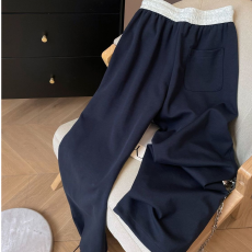 批发撞色高腰运动卫裤女2025新款秋休闲直筒宽松慵懒松弛感百搭裤子潮