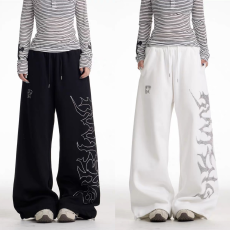 批发纯棉复合烫钻潮流烫钻宽松<b class='q'>街头</b>休闲卫裤宽松慵懒风阔腿运动裤子