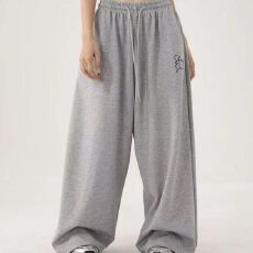 批发爵士街舞刺绣字母宽松直筒阔腿休闲运动长裤