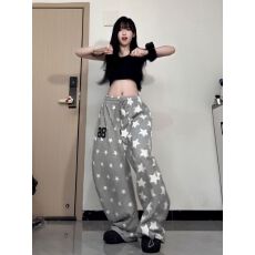 批发星星满印运动卫裤女宽松垂坠感阔腿弯刀休闲裤