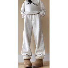 批发白灰色加厚绒束脚<b class='q'>运动裤</b>女装冬季新款小个子保暖棉裤宽松休闲卫裤